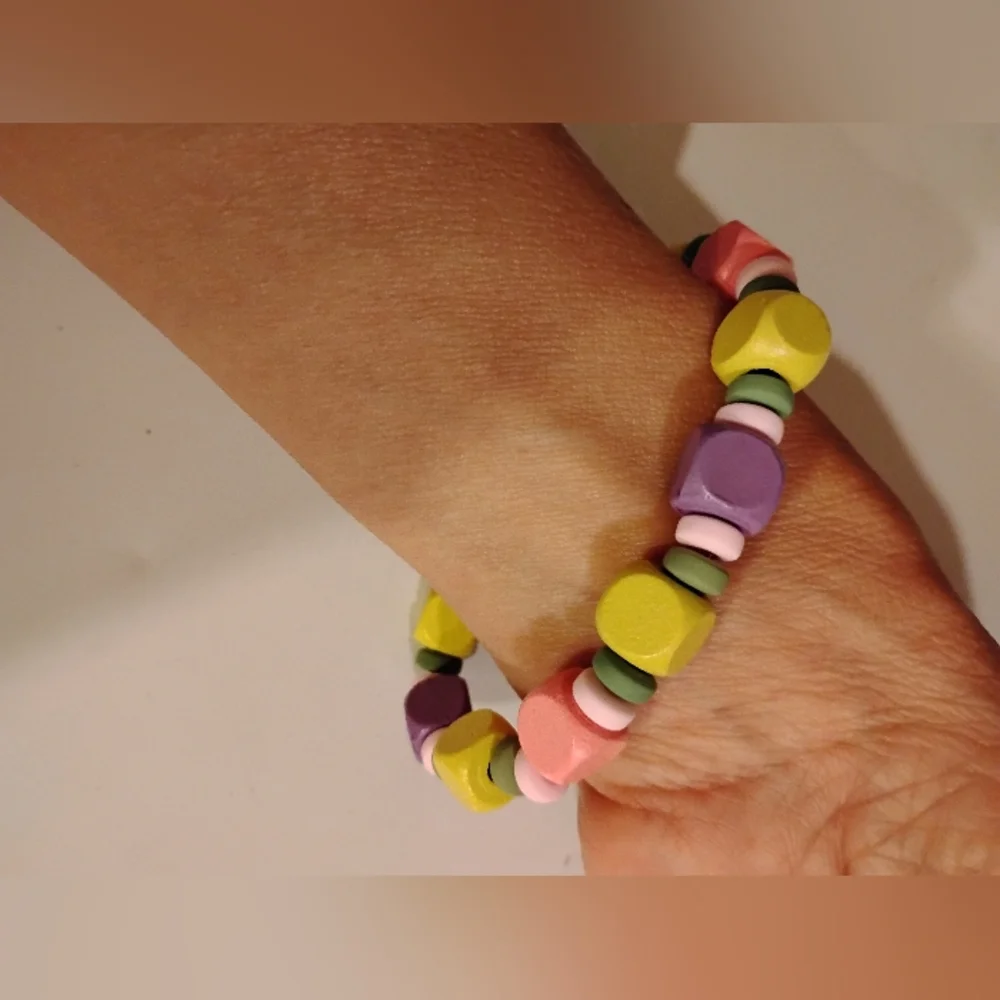 Colorful Kids Women Wood And Clay Beaded Bracelet Elastic String